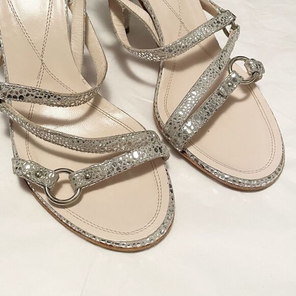 Sissi Rossi Silver Strappy Heeled Sandals Size EU 40 Metallic Cone Adjustable - Picture 3 of 6